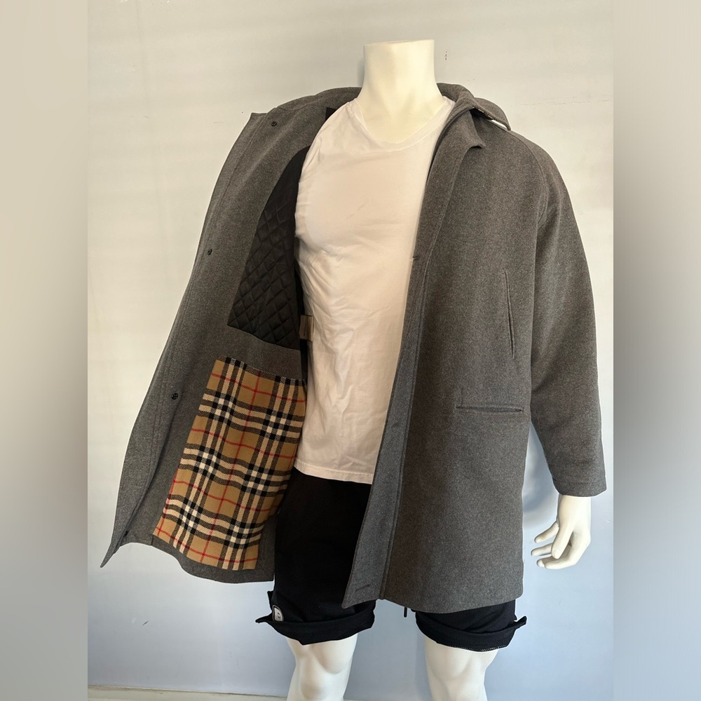 BURBERRY Plaid Wool Cashmere Long Overcoat Charcoal Gray Vintage
